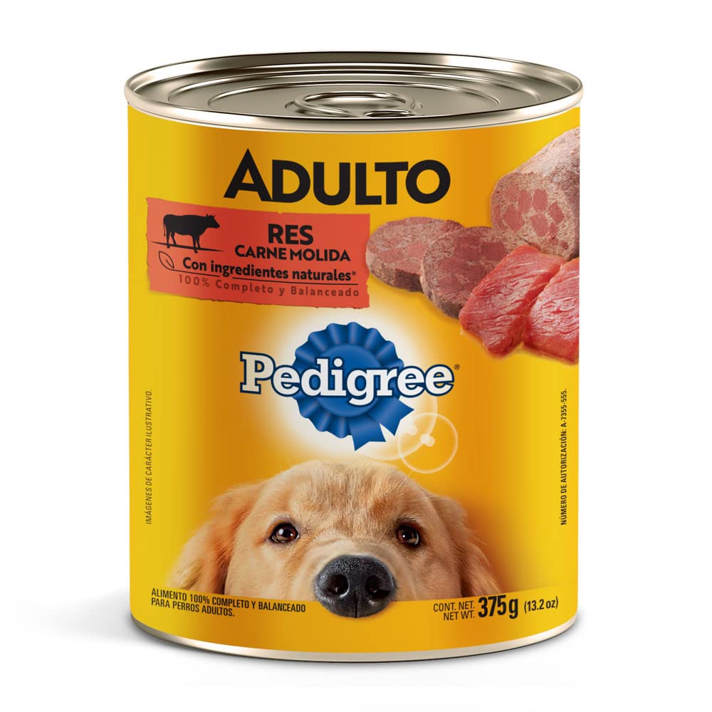 Pedigree Alimento Húmedo para Perros Adultos, Sabor Res Carne Molida 375 Gr, Paquete De 24 Latas