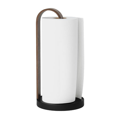 Umbra Bellwood - Toallero de Papel para encimera de Cocina, con Soporte de Madera Real y Base de Metal ponderada, Negro/Nogal