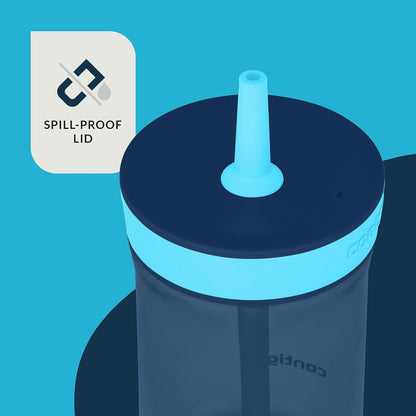 Contigo Leighton - Vaso de paja para niños con tapa a prueba de derrames a prueba de fugas, 14 onzas, arándano, frambuesa azul