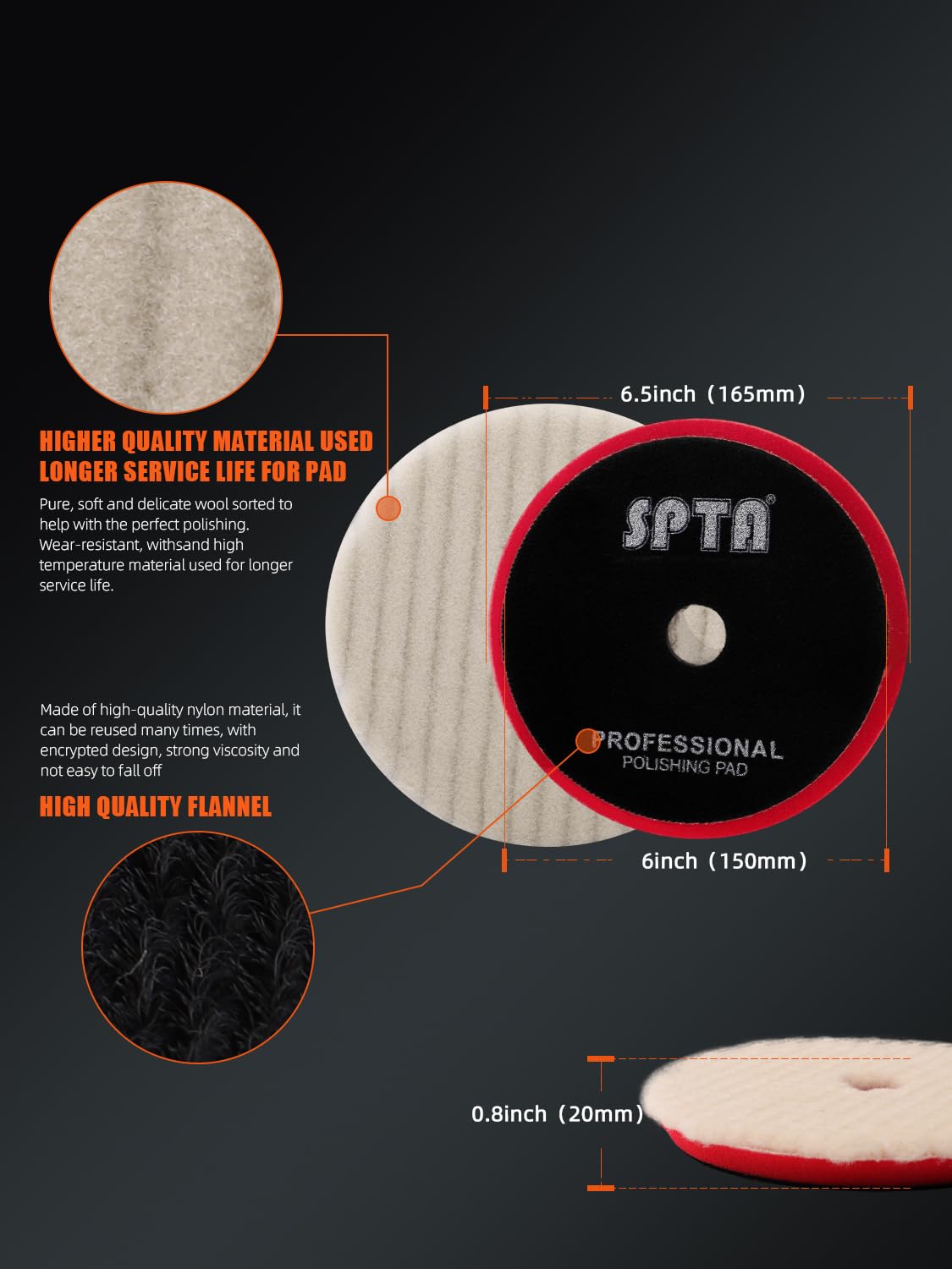 SPTA Almohadillas de Pulido de Oreja, Kit de 7 Piezas, 6.5 Pulgadas, 150 mm, Esponja Compuesta