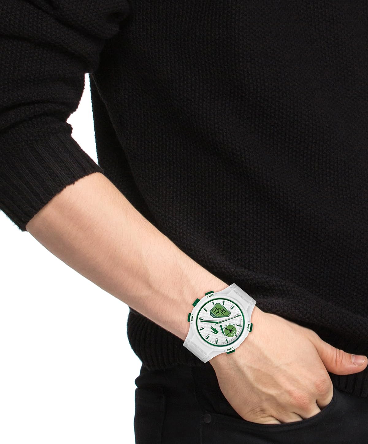 Lacoste LC33 Reloj de movimiento analógico y digital para hombre, correa de silicona, resistente al agua hasta 10 ATM/100 metros, contemporáneo, deportivo, reloj de moda premium, regalo para él, 45