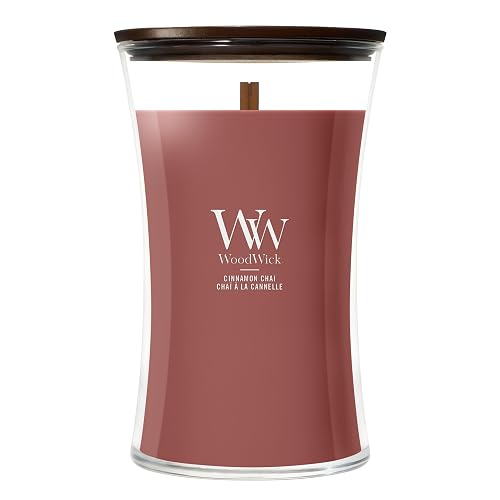 WoodWick - Vela grande de reloj de arena de canela, mezcla de soja de primera calidad, mecha de madera Pluswick, fabricada en Estados Unidos