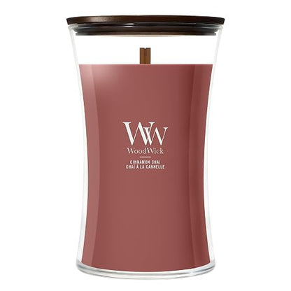 WoodWick - Vela grande de reloj de arena de canela, mezcla de soja de primera calidad, mecha de madera Pluswick, fabricada en Estados Unidos