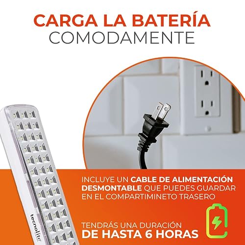 Tecnolite - Lámpara Led Recargable de Emergencia Portátil y Práctica Mebsuta I, Luz Led de Día Ideal para Camping con Batería Incluida, Material ABS, Iluminación Interior