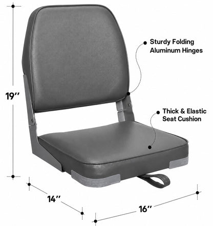 ERGOSEAT - Asientos de barco con respaldo bajo, asiento plegable para barco de pesca con respaldo, silla de barco, asiento de barco de bajo marino Jon, asiento de canoa, 1 paquete, gris oscuro
