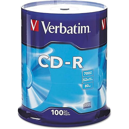 Verbatim 700 MB 52x 80 Minute Branded Recordable Disc CD-R, 100-Disc Spindle 94554