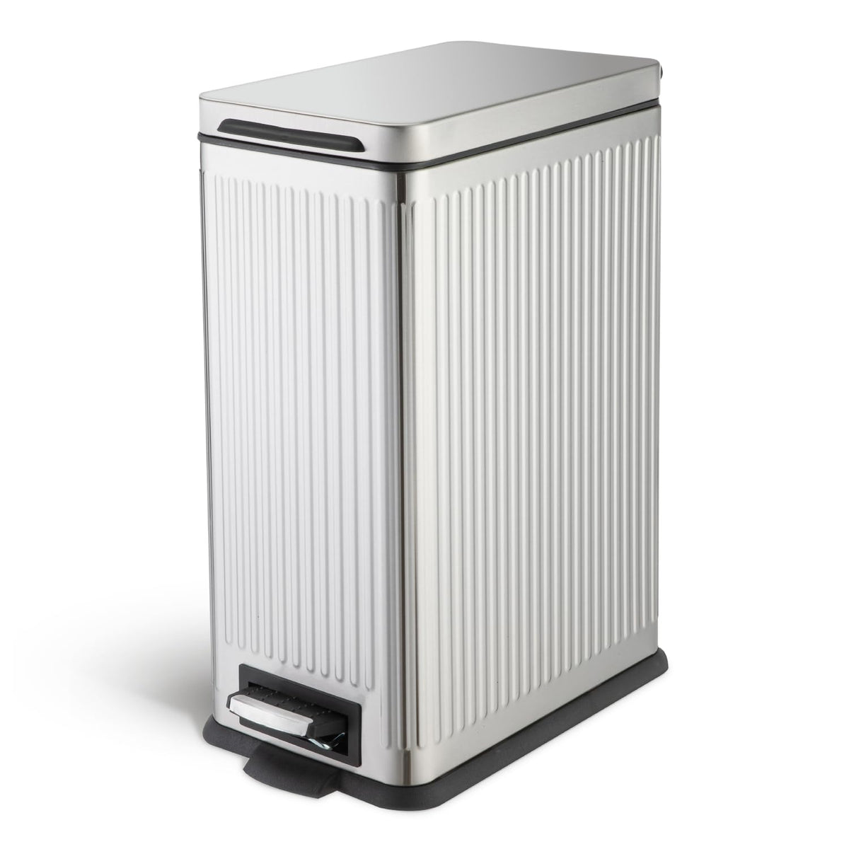 Home Zone Living - Papelera de cocina de 8 galones con tapa de cierre suave y pedal de escalón, acero inoxidable con diseño acanalado delgado para el hogar y la oficina, plata, 30 litros
