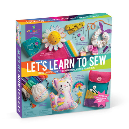 Craft-tastic Let's Learn to Sew – Mini kit de costura, artes y manualidades, suministros de arte, kit de bordado para principiantes, incluye suministros de costura, instrucciones fáciles de plegar,