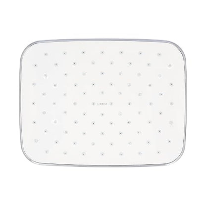 URREA 2265 Regadera de plato rectangular en acabado cromo y blanco sin brazo ni chapetón, ABS, certificada NOM-008-CONAGUA-1998, garantía de 100 años contra defectos de fabricación y 10 en acabado