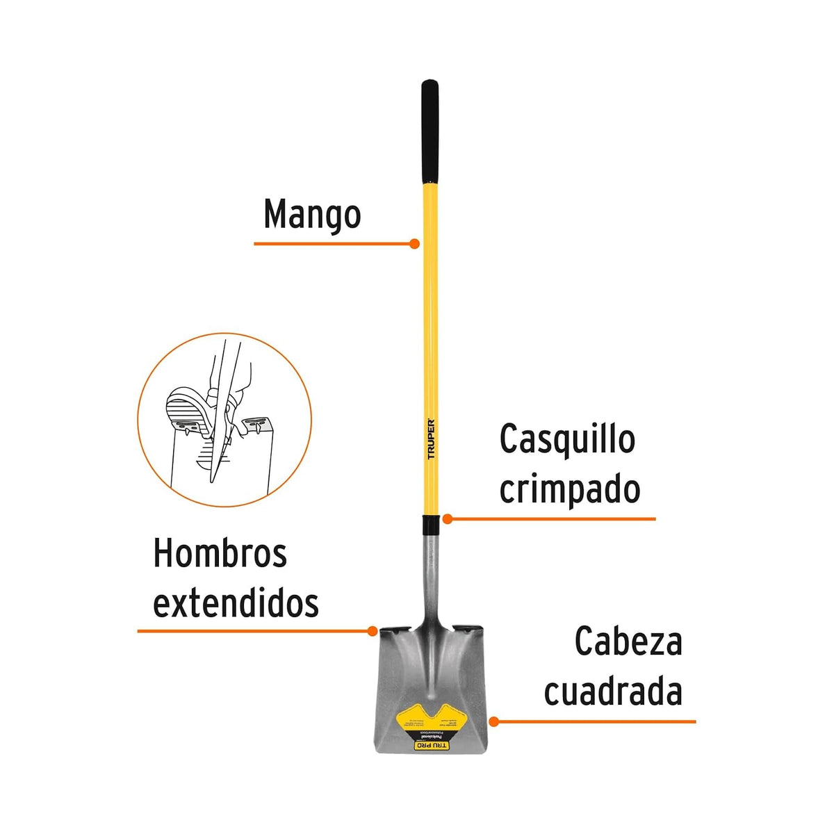Truper PCL-F, Pala cuadrada mango largo, modelo fibra de vidrio, 58"