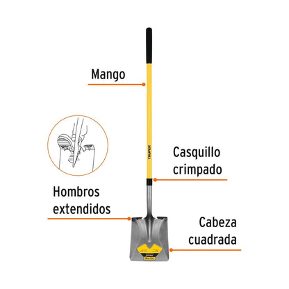 Truper PCL-F, Pala cuadrada mango largo, modelo fibra de vidrio, 58"
