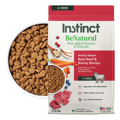 Alimento Instinct Be Natural para perro, receta natural con carne y arroz integral - Carne de vacuno - 11.34 KG