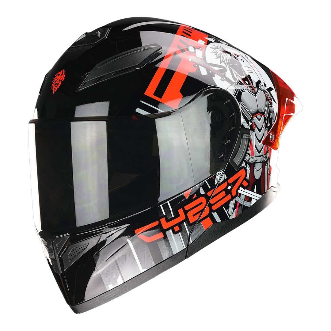 KOV Casco Stark Cyber Punk Rojo Abatible para Moto Deportivo Certificado Dot