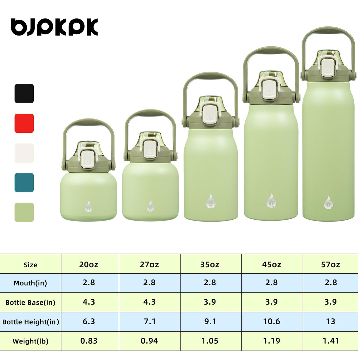 BJPKPK - Botellas de agua aisladas con popote, 27 onzas lindas botellas de agua con asa, termo de metal de acero inoxidable sin BPA, termo de fácil transporte para hombres y mujeres, verde claro