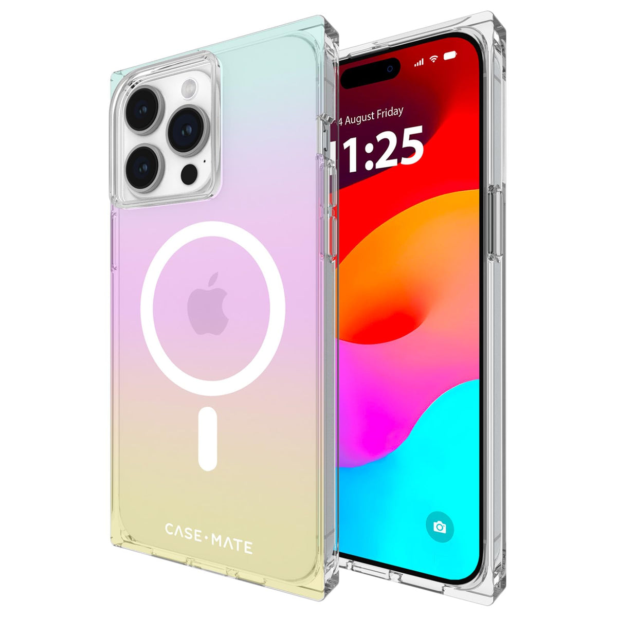 Case-Mate BLOX Funda Cuadrada para iPhone, Compatible con MagSafe - Arcoiris iridiscente BLOX - iPhone 15 Pro Max
