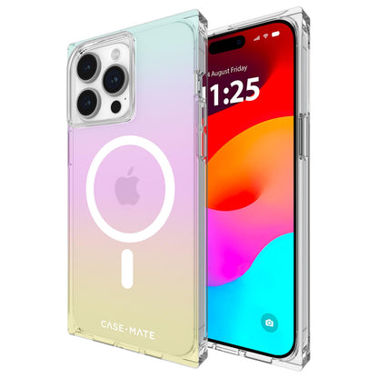 Case-Mate BLOX Funda Cuadrada para iPhone, Compatible con MagSafe - Arcoiris iridiscente BLOX - iPhone 15 Pro Max