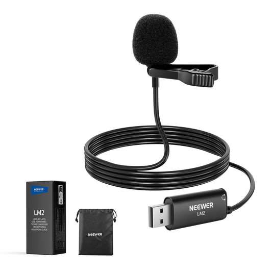 NEEWER Micrófono Solapa USB, Enchufar & Usar Mini Omnidireccional Clip On Lavalier con 3,5 mm Mic Conector Auriculares Monitoreo para USB 2.0 Mac Windows PC Computadora Youtube Skype Podcast, LM2