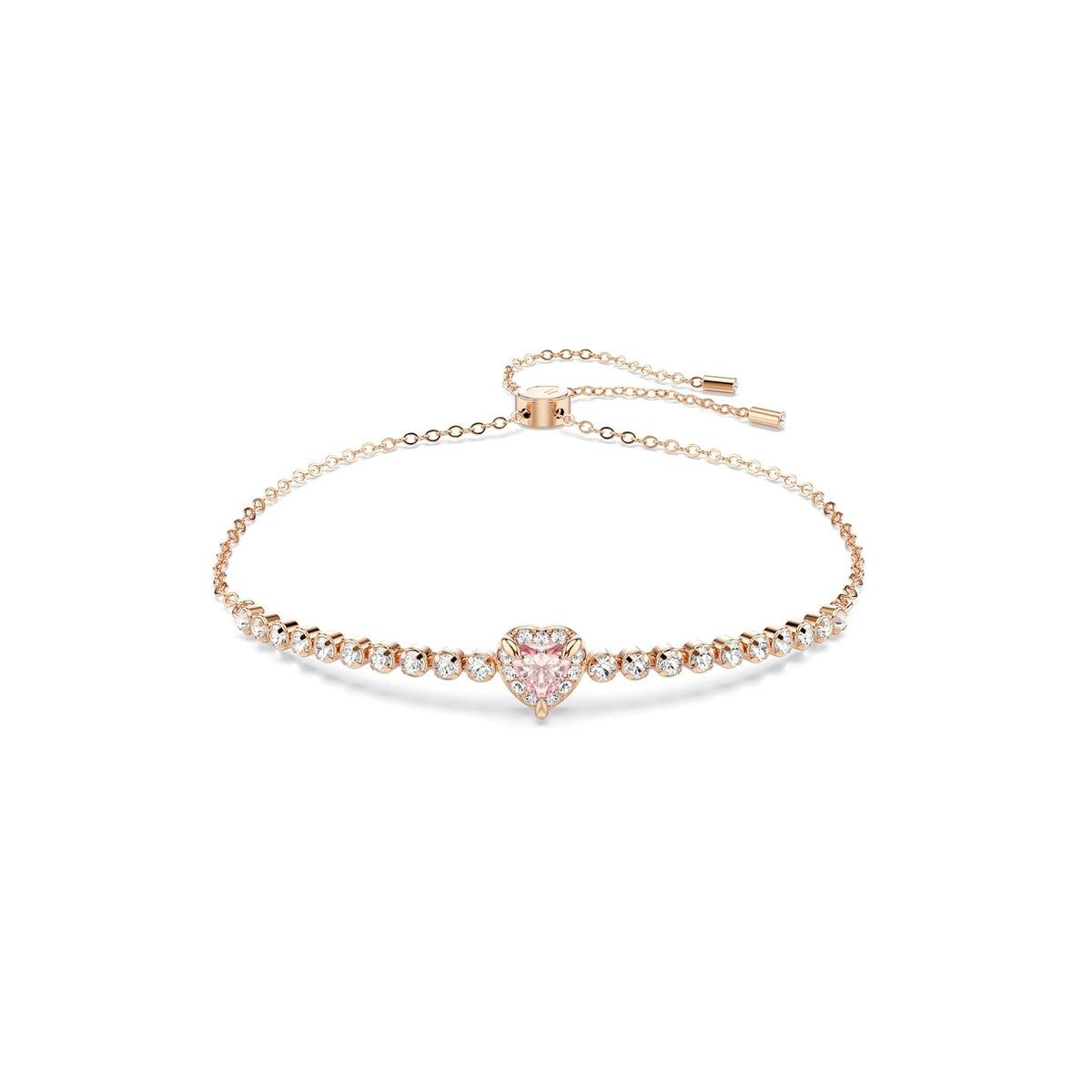Pulsera Swarovski One, Corazón, Rosa, Baño en tono oro rosa, Mediano, Cristales