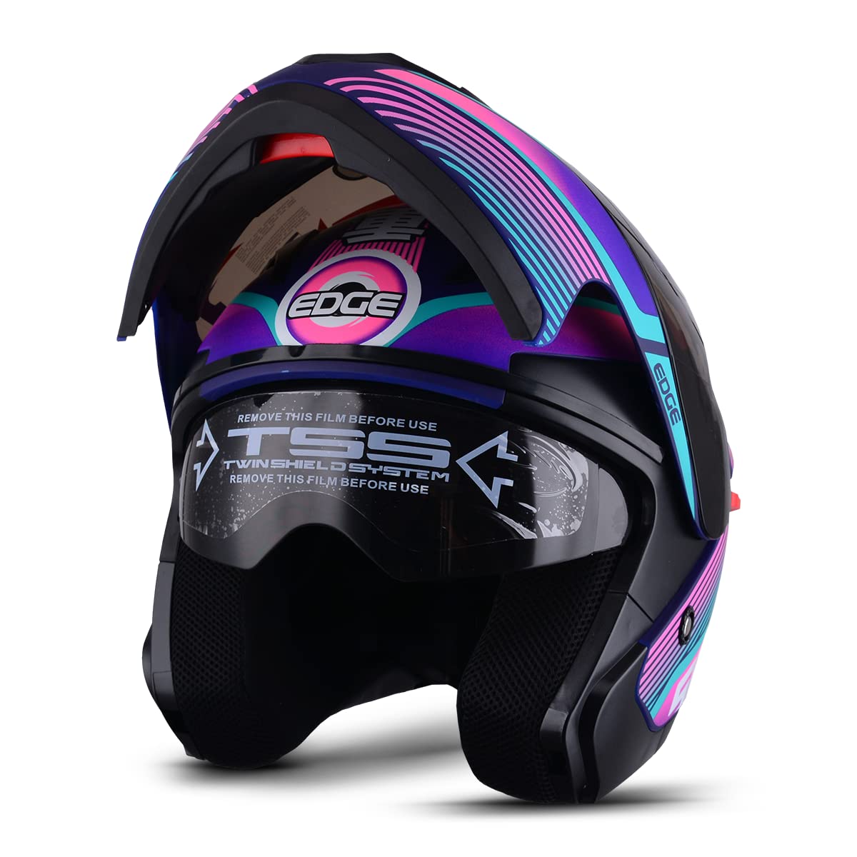 Casco ABATIBLE - Edge - Modelo: Pilot - Visor Doble ANTIVAHO Certificado Dot Moto - Cascos Motocross Pegatina Pegatinas Protector Mujer Hombre (Supernova Rosa, S)