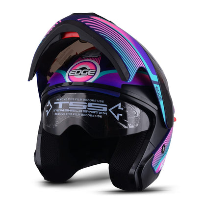 Casco ABATIBLE - Edge - Modelo: Pilot - Visor Doble ANTIVAHO Certificado Dot Moto - Cascos Motocross Pegatina Pegatinas Protector Mujer Hombre (Supernova Rosa, S)