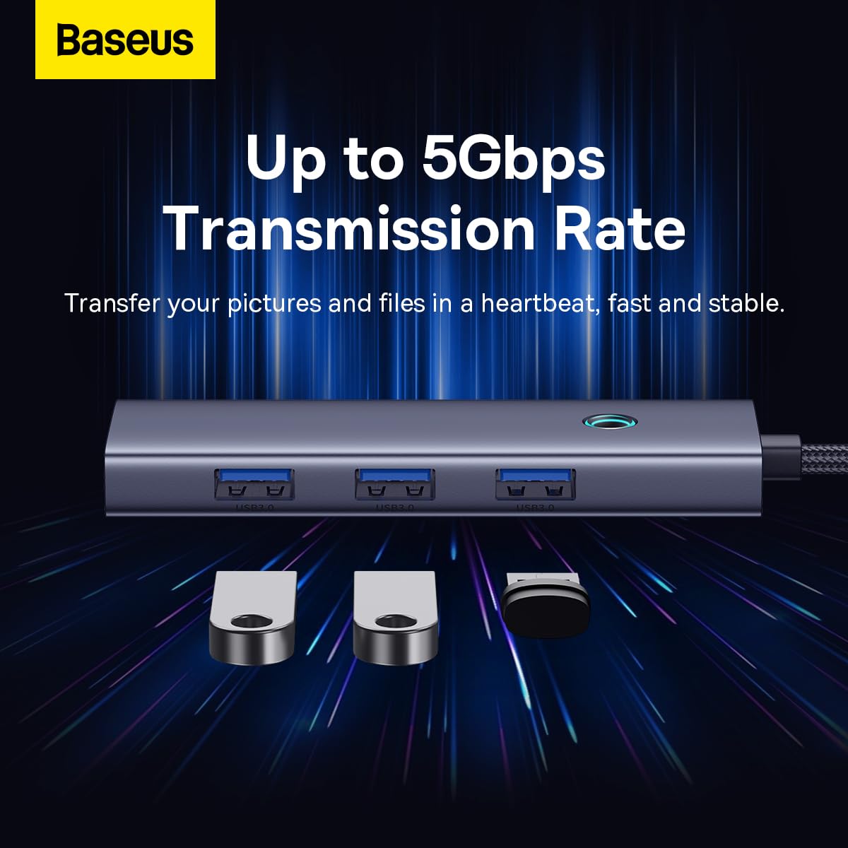 Baseus UltraJoy Series, HUB 5 en 1 Adaptador a HDMI 4K@30Hz + 3 USB 3.0 + 1 PD Carga Tipo C 100w