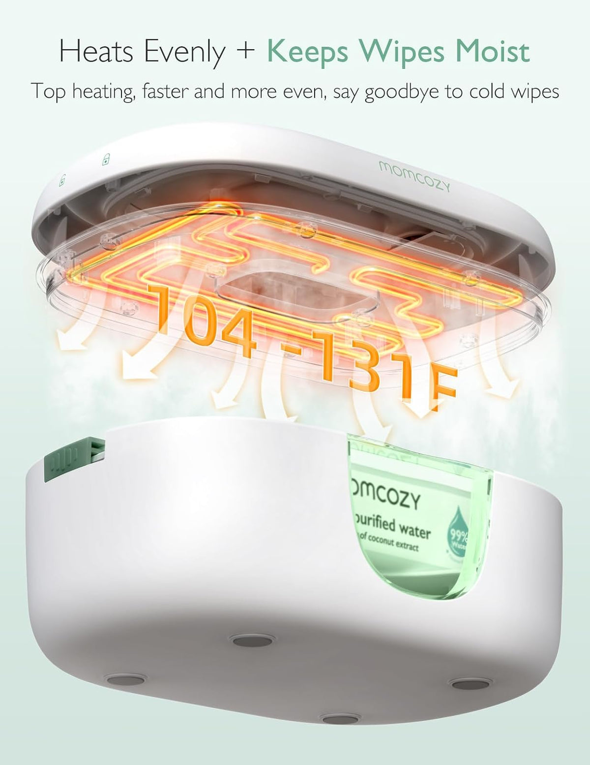 Momcozy - Calentador de Toallitas Mejorado, Doble Sellado para un Dispensador de Toallitas de Máxima Humedad, Innovador Diseño de Resorte, Compatible con 60-80 Toallitas, Calentador de Pañales con luz