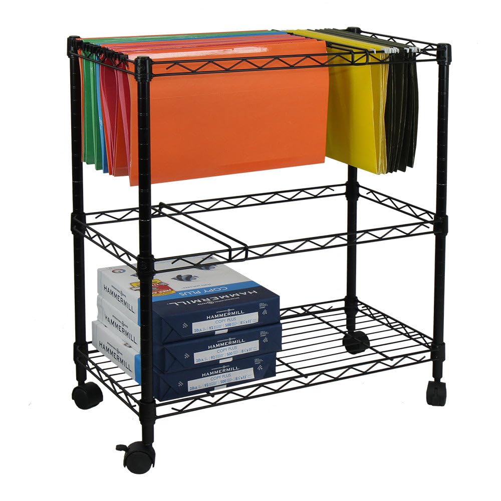 Oceanstar 2MRC1507 Portable 2-Tier Metal Rolling File Cart, Black