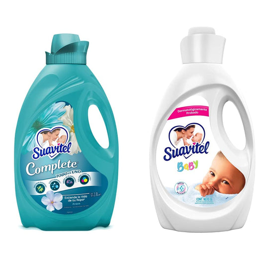 Suavitel Complete Suavizante de Telas Acqua 2.8 L + Suavizante de Ropa Cuidado Superior Bebé Antibacterial, 3 L