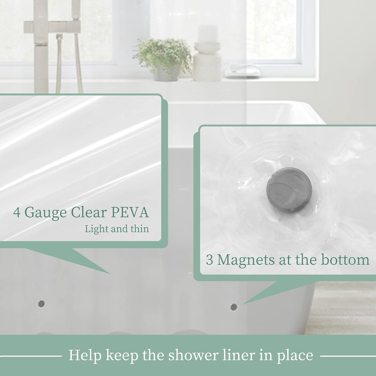 Mrs Awesome - Cortina de ducha transparente con 3 imanes, 72 x 72 pulgadas, cortina de ducha de plástico resistente para baño, ligera, impermeable, transparente