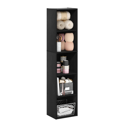 Furinno Estante Organizador Reversible de Cubos, Placa de Partículas, Blanco - Blackwood - 5-Tier, 30 cm Wide
