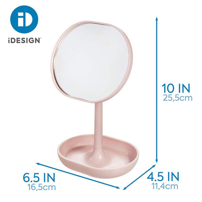 iDesign Cade Plastic Round Vanity, Standing Makeup Mirror and Accessory Tray for Countertop, Bathroom, Bedroom, Desk, Dorm, Blush