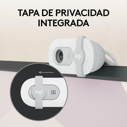 Logitech Brio 100, Webcam 1080p FullHD para Reuniones, Webcam para Streaming, Equilibrio de Iluminación Automático, Micrófono Integrado, Tapa de Privacidad, USB-A, Color Blanco