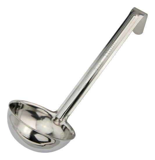 Winco LDI-40SH, cucharón de sopa de acero inoxidable de 4 onzas con mango de 6 pulgadas, porción de salsa de una pieza, cuchara sólida para servir, NSF