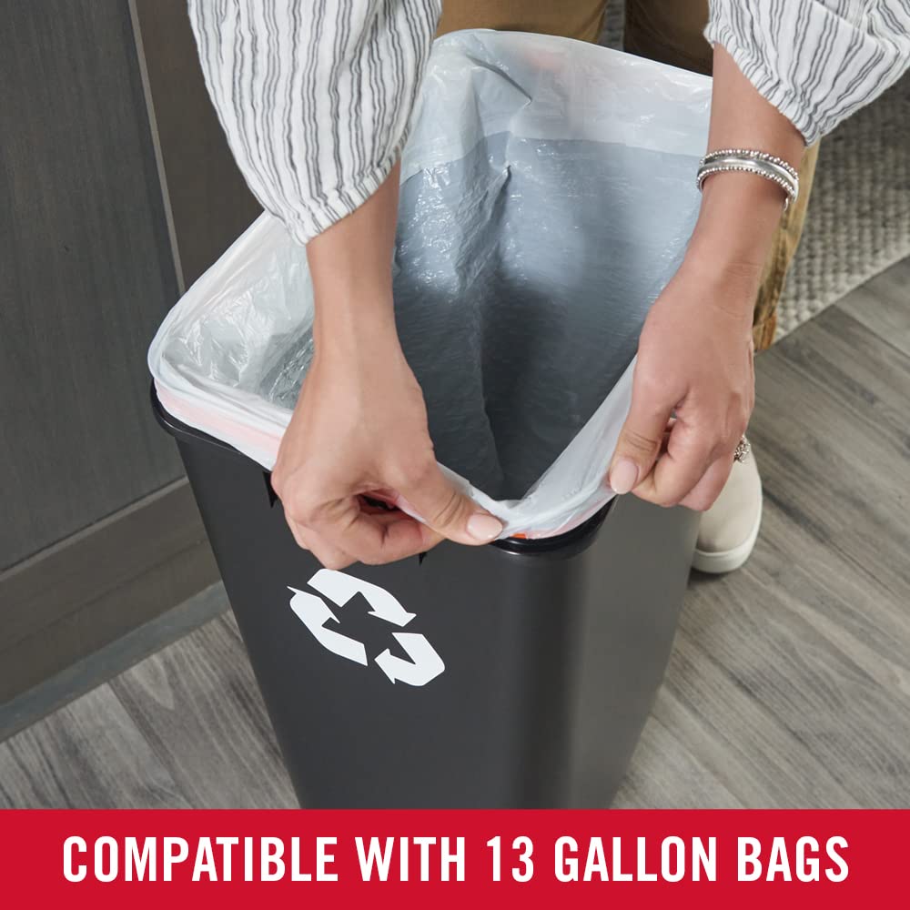 Rubbermaid – Contenedor de Reciclaje con Tapa Abatible que Facilita Clasificar los Residuos, Bote de Perfil Delgado para Cocina, Lavandería y Despensa, Capacidad de hasta 46 L, Negro 2170114