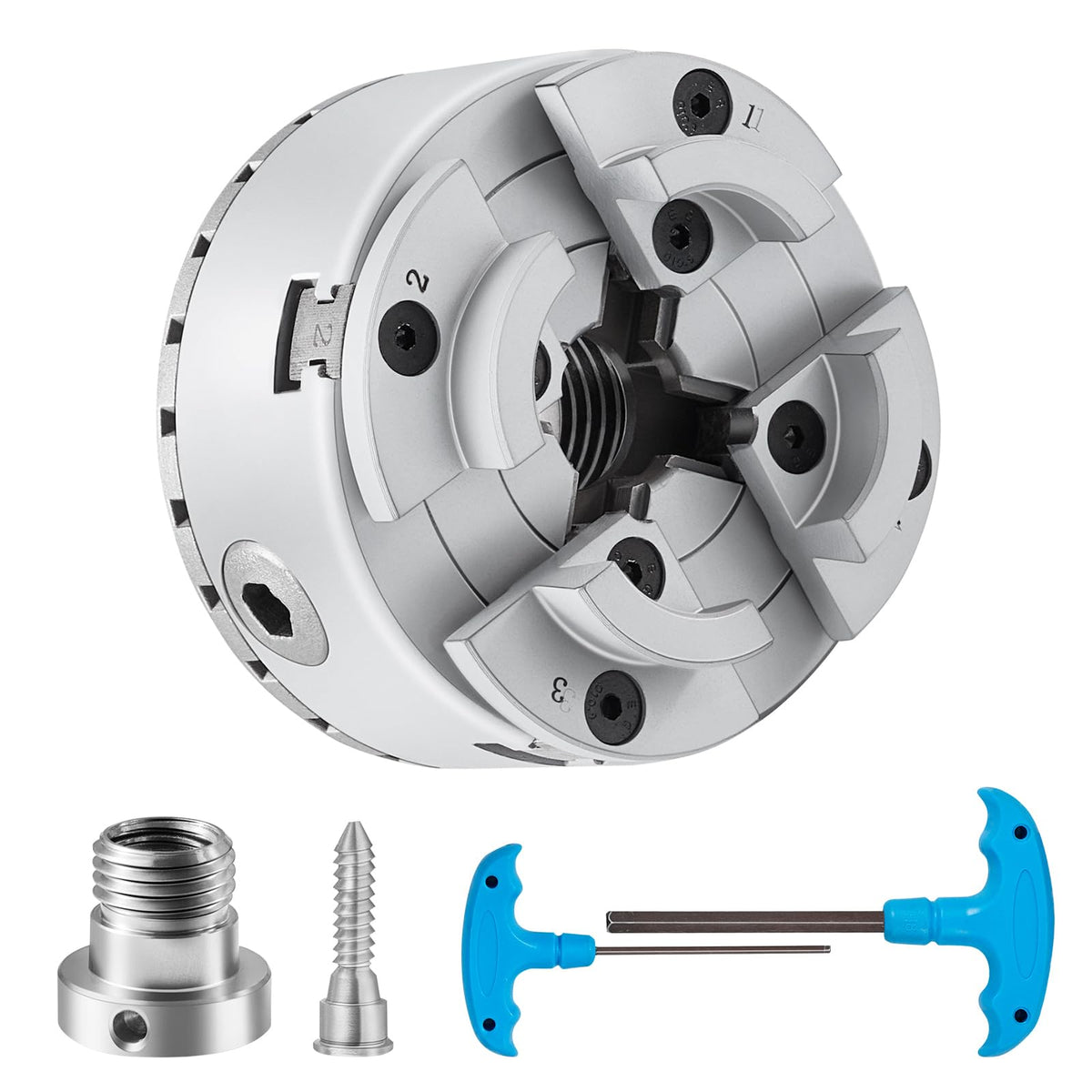 VEVOR Mandril de torno KP96 de 4 mordazas y 3,75" de diámetro. Mandril de torno metálico. Accesorios para tornos. Herramienta autocentrante para tornos, mecanizado de precisión