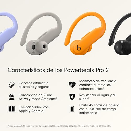Beats Powerbeats Pro 2 Bluetooth Audífonos inalámbricos- cancelación de Ruido, IPX4, hasta 45 Horas de batería con el Estuche de Carga, compatibles con Apple y Android - Naranja eléctrico