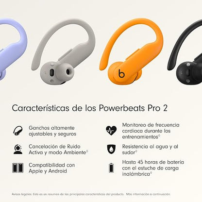 Beats Powerbeats Pro 2 Bluetooth Audífonos inalámbricos- cancelación de Ruido, IPX4, hasta 45 Horas de batería con el Estuche de Carga, compatibles con Apple y Android - Naranja eléctrico