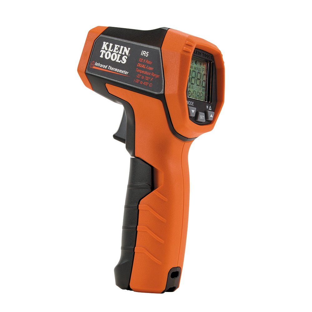 KLEIN TOOLS IR5 | Termómetro Infrarrojo | Doble Láser | Medición Precisa | Termometro de doble láser para medir temperaturas sin contacto de -30 a 400 °C, ideal para trabajos técnicos y eléctricos.