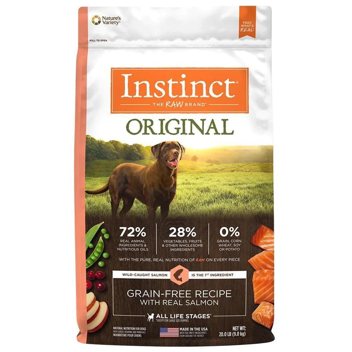 Alimento Instinct Original para perro, sin cereales, sabor res, pollo o salmón - Salmón - 1.81 KG