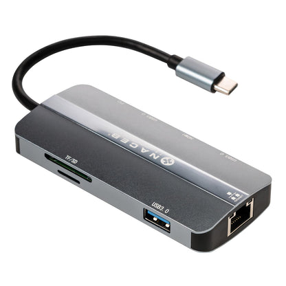 NACEB Technology - Hub USB-C 8 En 1 para Laptop - HDMI 4K RJ45 Ethernet 3 USB 3.0 Lector SD TF Carga PD 100W - NA-0129 Gris