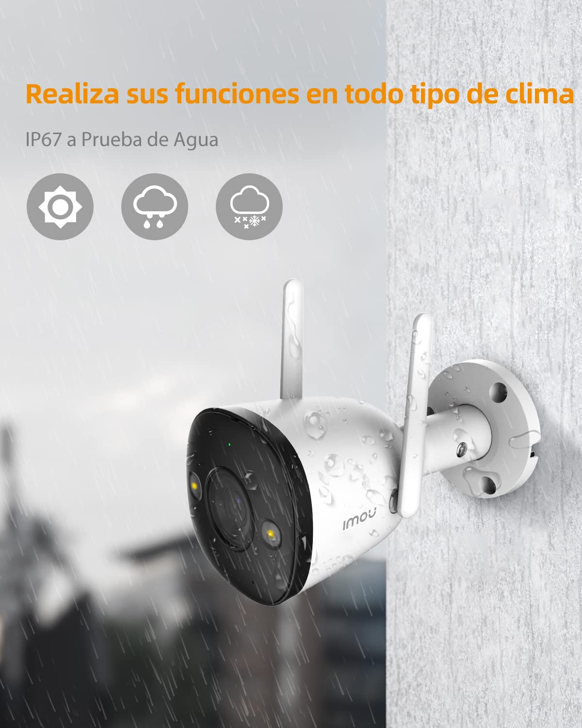 Bullet2 cámara IP WiFi de 2 Mpx/Full Color/Disuasión Activa con Estrobo y Sirena Integrados/108 Grados de Apertura/30 Mts de IR/H.265/IP67/Audio Bidireccional/Micrófono Integrado/Detección de Humanos