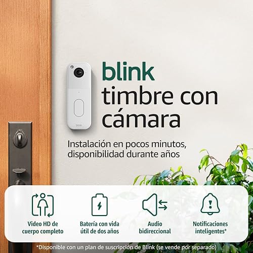 Timbre con cámara Blink (modelo más reciente): video HD de cuerpo completo, batería que dura dos años y configuración fácil. Incluye sistema Sync Module Core (blanco)