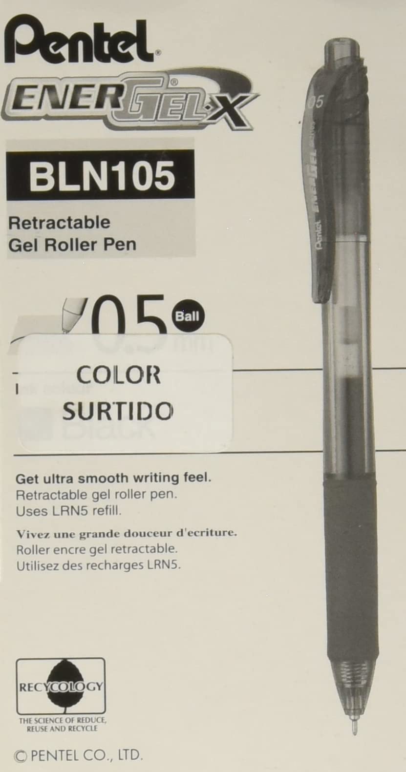 Pentel EnerGel-X Bolígrafo Retráctil Tinta Gel 0.5 mm, 12 Piezas - Colores Patel