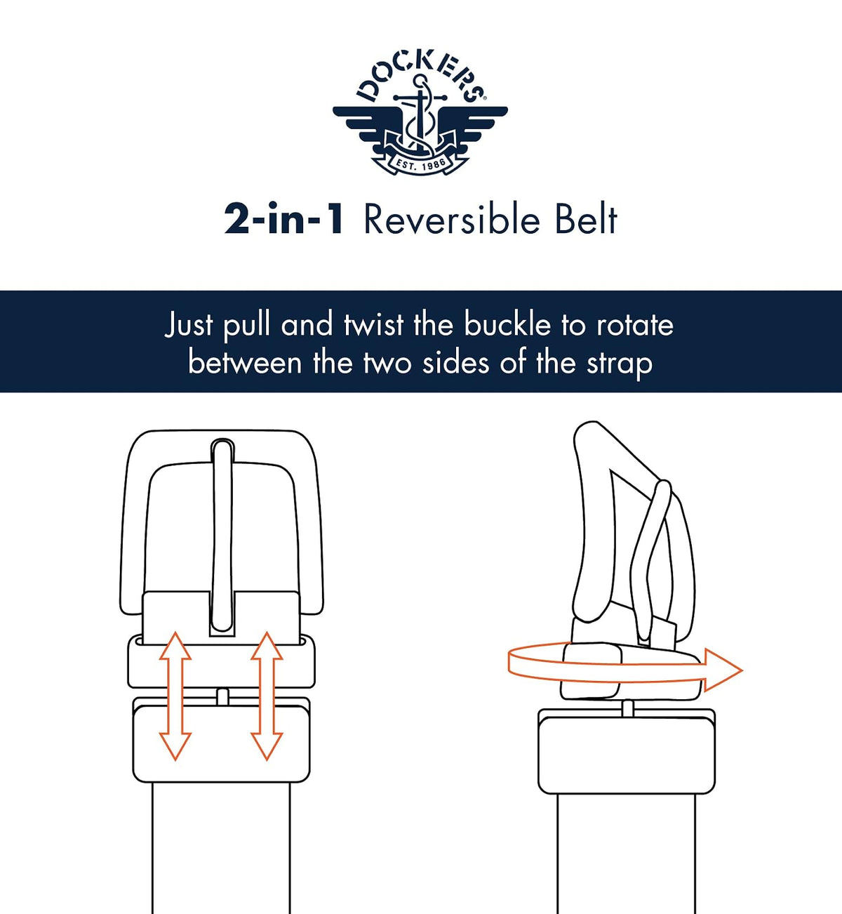 Dockers Reversible Casual Belt with Comfort Stretch Cinturón Hombre