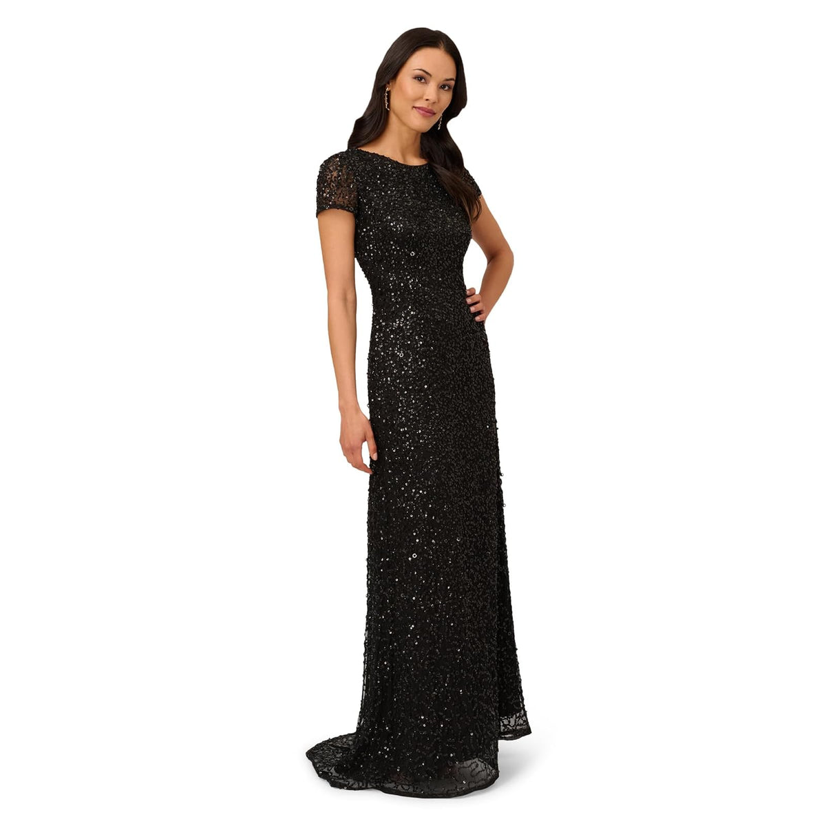 Adrianna Papell Vestido de Lentejuelas Manga Corta - Negro - - 14