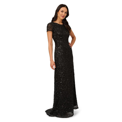 Adrianna Papell Vestido de Lentejuelas Manga Corta - Negro - - 14