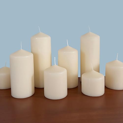 Stonebriar 6 Pack Tall 3 x 8 Inch 80 Hour Long Burning Unscented Ivory Wax Pillar Candles