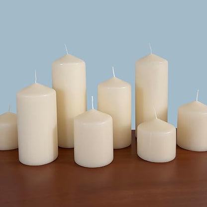 Stonebriar 6 Pack Tall 3 x 8 Inch 80 Hour Long Burning Unscented Ivory Wax Pillar Candles