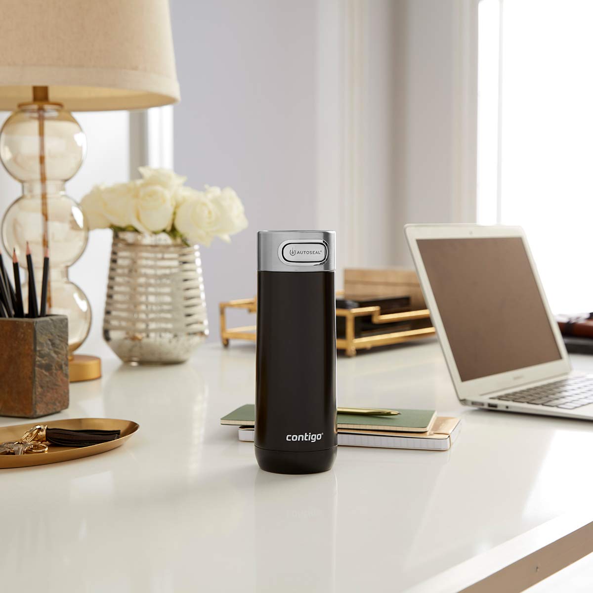 Contigo Taza de viaje con aislamiento al aspiradora, a prueba de derrames, con aislamiento térmico de acero inoxidable de doble pared, Acero inoxidable, 16 onzas, 1
