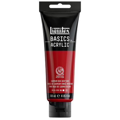 Liquitex Basics Pintura Acrílica, Tubo de 4 oz - Rojo (Cadmium Red Deep Hue 311) - Tubo de 4 oz